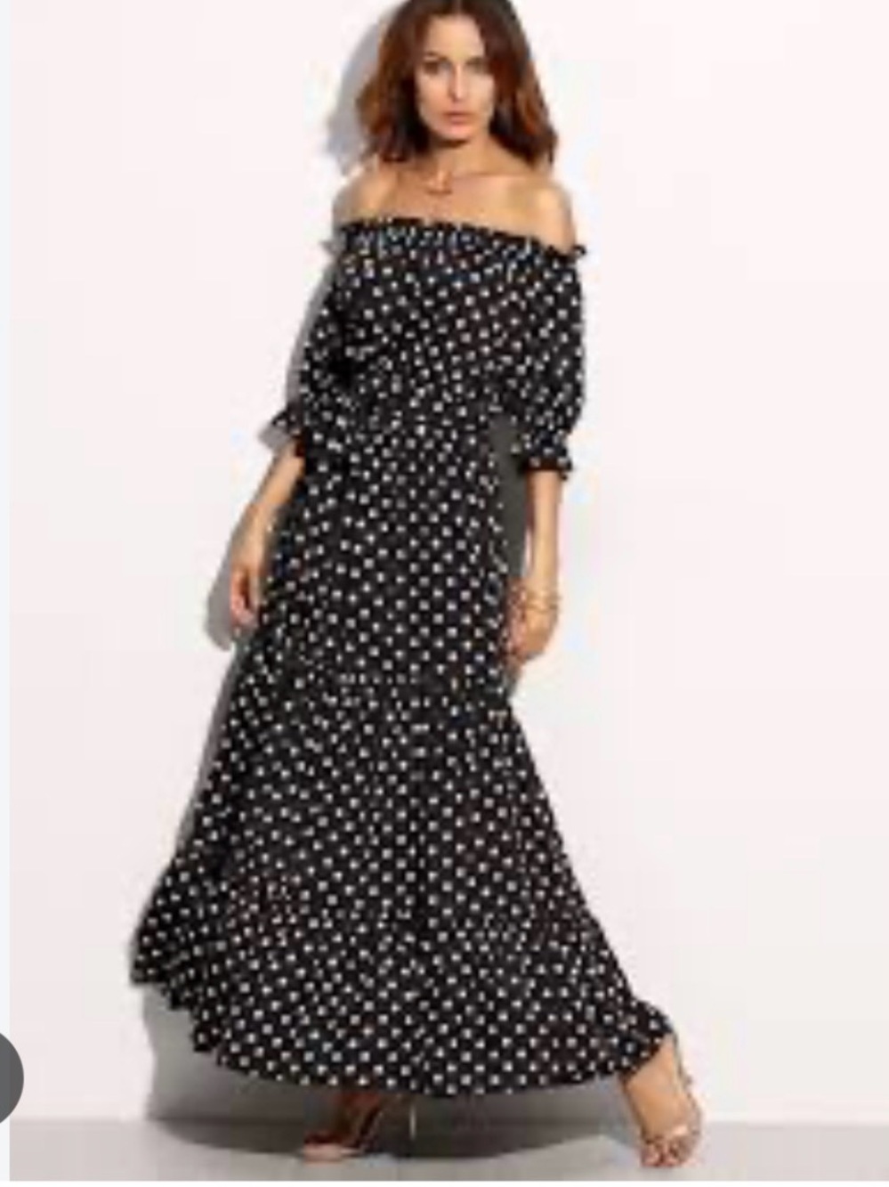 SHEIN Black & White Polka Dot Off-Shoulder Maxi Dress Size Small
